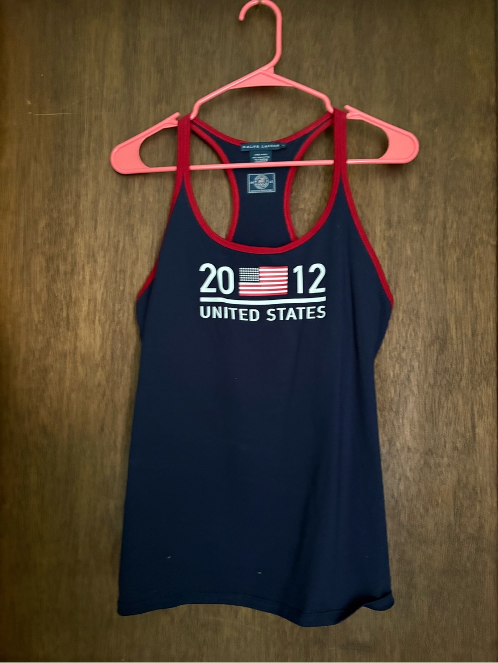 Ralph Lauren Navy Tank with Red Trim and Flag Graphic